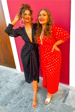 Glamorous Drive 'Em Wild - Red Gold Foil Spot Midi Wrap Dress 15 Glamorous Drive 'Em Wild - Red Gold Foil Spot Midi Wrap Dress -Glamoros Clothing Shop Drive Em Wild Black Gold Print Midi Wrap Dress 4 14513103 2823 46bf 8143 15c6721e728a