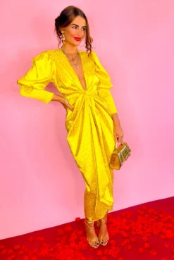 Glamorous Drive Em Wild - Mustard Leopard Jacquard Midi Wrap Dress -Glamoros Clothing Shop Drive Em Wild Mustard Leopard Jacquard Midi Wrap Dress 4