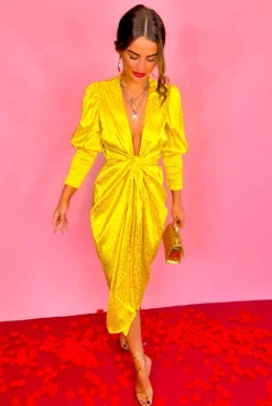 Glamorous Drive Em Wild - Mustard Leopard Jacquard Midi Wrap Dress -Glamoros Clothing Shop Drive Em Wild Mustard Leopard Jacquard Midi Wrap Dress 5