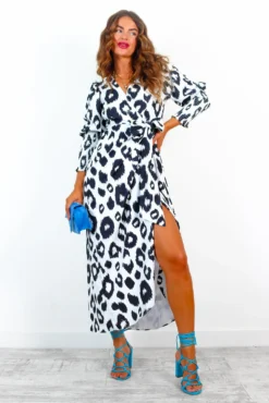 Glamorous Drive Em Wild - Black White Leopard Wrap Midi Dress -Glamoros Clothing Shop DriveEmWild BlackWhiteLeopardWrapMidiDress 2