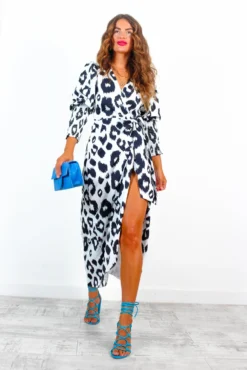 Glamorous Drive Em Wild - Black White Leopard Wrap Midi Dress -Glamoros Clothing Shop DriveEmWild BlackWhiteLeopardWrapMidiDress 3