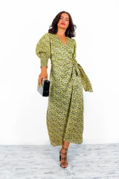 Glamorous Drive Em Wild - Black Yellow Flower Midi Wrap Dress -Glamoros Clothing Shop DriveEmWild BlackYellowFlowerMidiWrapDress2