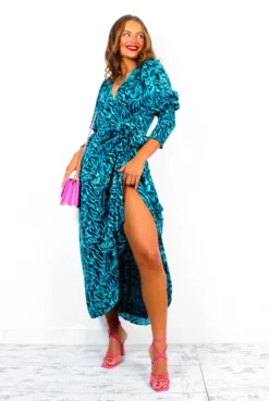 Glamorous Drive Em Wild - Blue Black Animal Print Midi Wrap Dress -Glamoros Clothing Shop DriveEmWild BlueBlackAnimalPrintMidiWrapDress 2