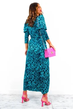 Glamorous Drive Em Wild - Blue Black Animal Print Midi Wrap Dress -Glamoros Clothing Shop DriveEmWild BlueBlackAnimalPrintMidiWrapDress 3