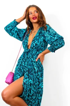 Glamorous Drive Em Wild - Blue Black Animal Print Midi Wrap Dress -Glamoros Clothing Shop DriveEmWild BlueBlackAnimalPrintMidiWrapDress 8