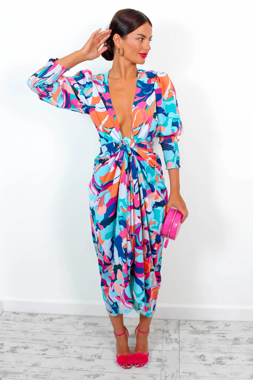 Glamorous Drive Em Wild - Blue Multi Abstract Midi Wrap Dress 6 Glamorous Drive Em Wild - Blue Multi Abstract Midi Wrap Dress - Image 6
