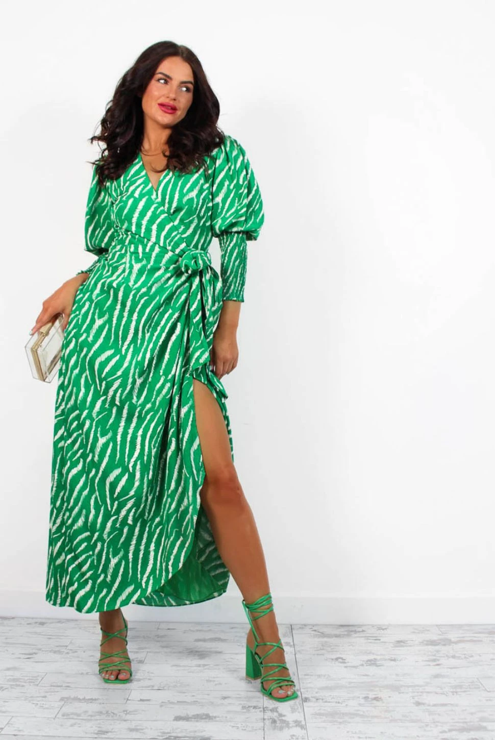 Glamorous Drive Em Wild - Green Zebra Midi Wrap Dress 2 Glamorous Drive Em Wild - Green Zebra Midi Wrap Dress - Image 2