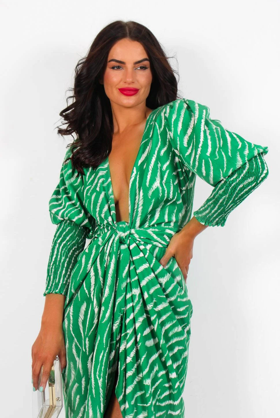 Glamorous Drive Em Wild - Green Zebra Midi Wrap Dress 4 Glamorous Drive Em Wild - Green Zebra Midi Wrap Dress - Image 4
