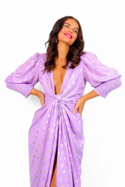 Glamorous Drive 'Em Wild - Lilac Gold Foil Spot Midi Wrap Dress -Glamoros Clothing Shop DriveEmWild LilacGoldFoilSpotMidiWrapDress 3