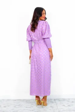 Glamorous Drive 'Em Wild - Lilac Gold Foil Spot Midi Wrap Dress -Glamoros Clothing Shop DriveEmWild LilacGoldFoilSpotMidiWrapDress 7
