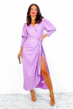Glamorous Drive 'Em Wild - Lilac Gold Foil Spot Midi Wrap Dress -Glamoros Clothing Shop DriveEmWild LilacGoldFoilSpotMidiWrapDress 8