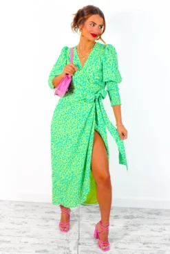 Glamorous Drive 'Em Wild - Lime Forest Leopard Print Midi Wrap Dress -Glamoros Clothing Shop DriveEmWild LimeForestLeopardPrintMidiWrapDress 2