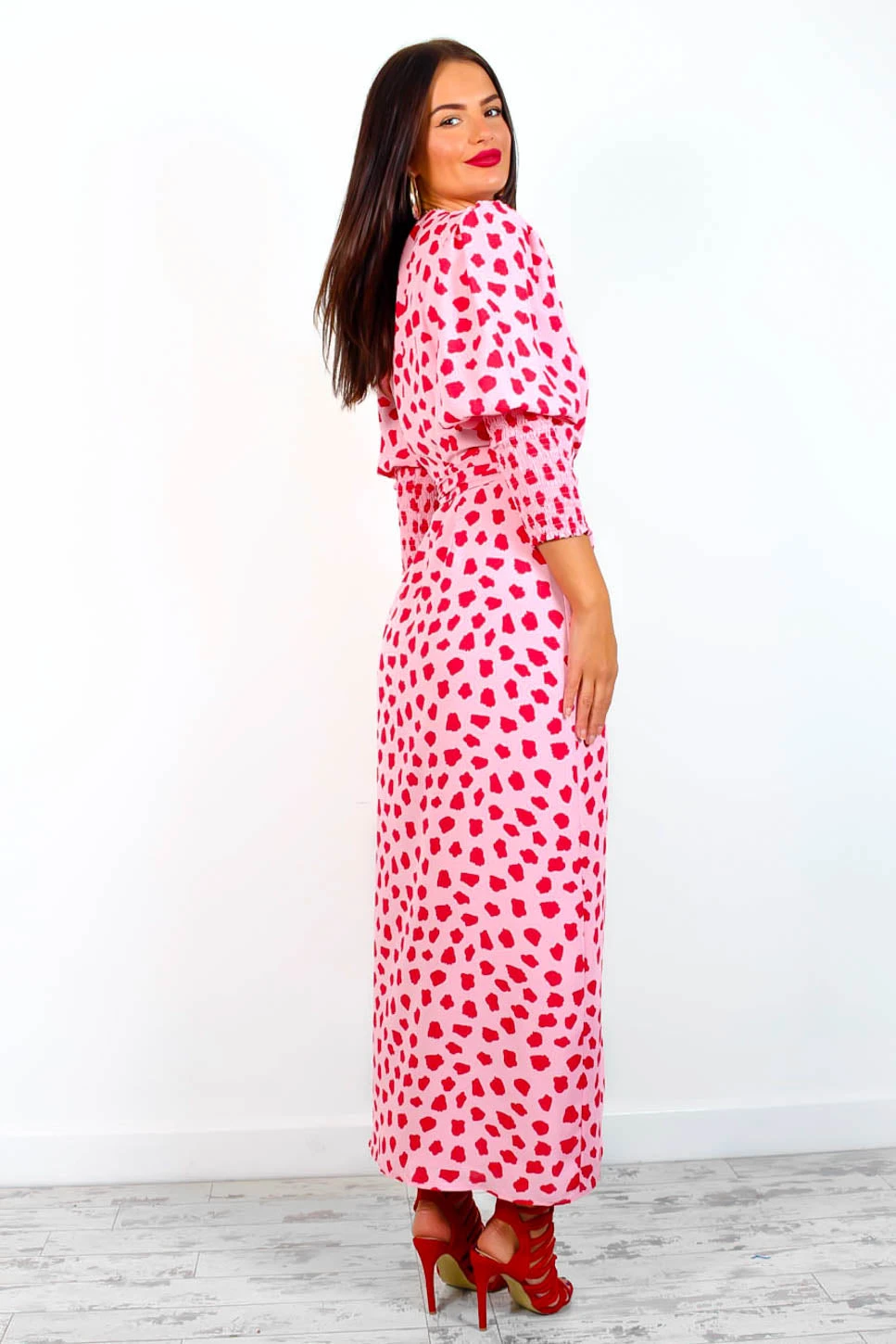 Glamorous Drive Em Wild - Pink Red Blotch Print Midi Wrap Dress 9 Glamorous Drive Em Wild - Pink Red Blotch Print Midi Wrap Dress - Image 9