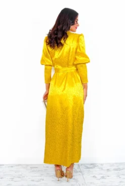 Glamorous Drive Em Wild - Mustard Leopard Jacquard Midi Wrap Dress -Glamoros Clothing Shop DriveEmWild YellowLeopardJacquardMidiWrapDress 1