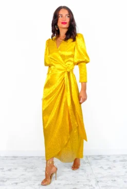 Glamorous Drive Em Wild - Mustard Leopard Jacquard Midi Wrap Dress -Glamoros Clothing Shop DriveEmWild YellowLeopardJacquardMidiWrapDress 3