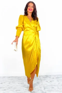 Glamorous Drive Em Wild - Mustard Leopard Jacquard Midi Wrap Dress -Glamoros Clothing Shop DriveEmWild YellowLeopardJacquardMidiWrapDress 5