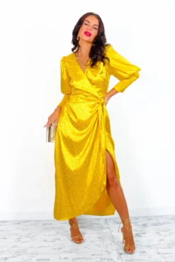 Glamorous Drive Em Wild - Mustard Leopard Jacquard Midi Wrap Dress -Glamoros Clothing Shop DriveEmWild YellowLeopardJacquardMidiWrapDress 7