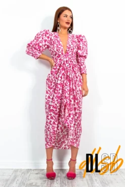 Glamorous Drive Em Wild - Pink Floral Print Midi Wrap Dress -Glamoros Clothing Shop DriveEm Wild PinkFloralPrintMidiWrapDress3