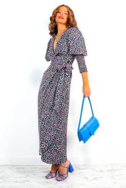 Glamorous Drive Em Wild - Black Blue Multi Abstract Midi Wrap Dress -Glamoros Clothing Shop Drive EmWild BlackBlueMultiAbstractMidiWrapDress 3