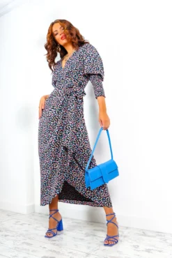 Glamorous Drive Em Wild - Black Blue Multi Abstract Midi Wrap Dress -Glamoros Clothing Shop Drive EmWild BlackBlueMultiAbstractMidiWrapDress 4