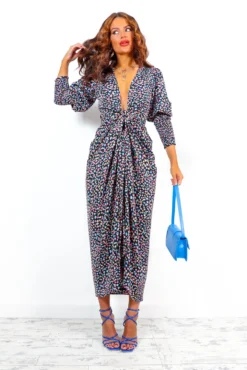 Glamorous Drive Em Wild - Black Blue Multi Abstract Midi Wrap Dress -Glamoros Clothing Shop Drive EmWild BlackBlueMultiAbstractMidiWrapDress 5