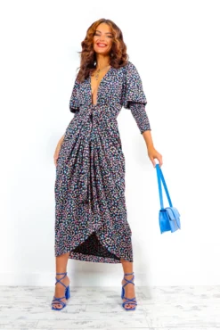 Glamorous Drive Em Wild - Black Blue Multi Abstract Midi Wrap Dress -Glamoros Clothing Shop Drive EmWild BlackBlueMultiAbstractMidiWrapDress 7