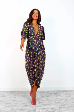 Glamorous Drive Em Wild - Black Multi Rose Midi Wrap Dress -Glamoros Clothing Shop Drive EmWild BlackMultiRoseMidiWrapDress3