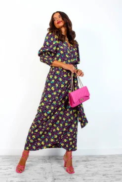 Glamorous Drive Em Wild - Black Multi Rose Midi Wrap Dress -Glamoros Clothing Shop Drive EmWild BlackMultiRoseMidiWrapDress6