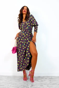 Glamorous Drive Em Wild - Black Multi Rose Midi Wrap Dress -Glamoros Clothing Shop Drive EmWild BlackMultiRoseMidiWrapDress8