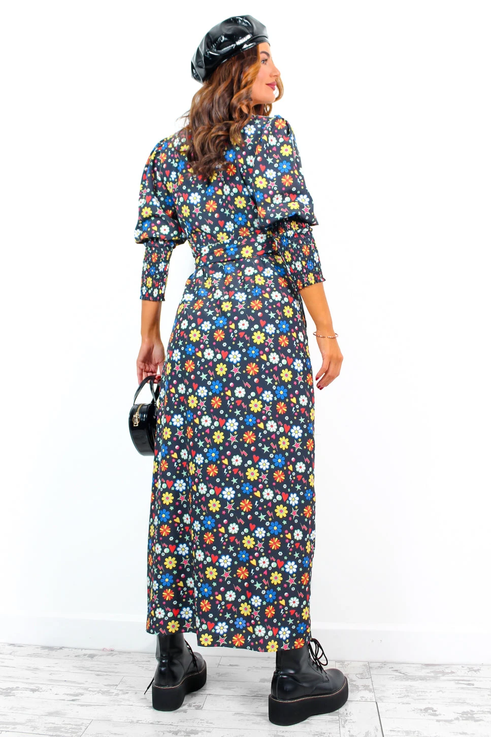 Glamorous Drive Em Wild - Black Multi Sticker Print Midi Wrap Dress 10 Glamorous Drive Em Wild - Black Multi Sticker Print Midi Wrap Dress - Image 10