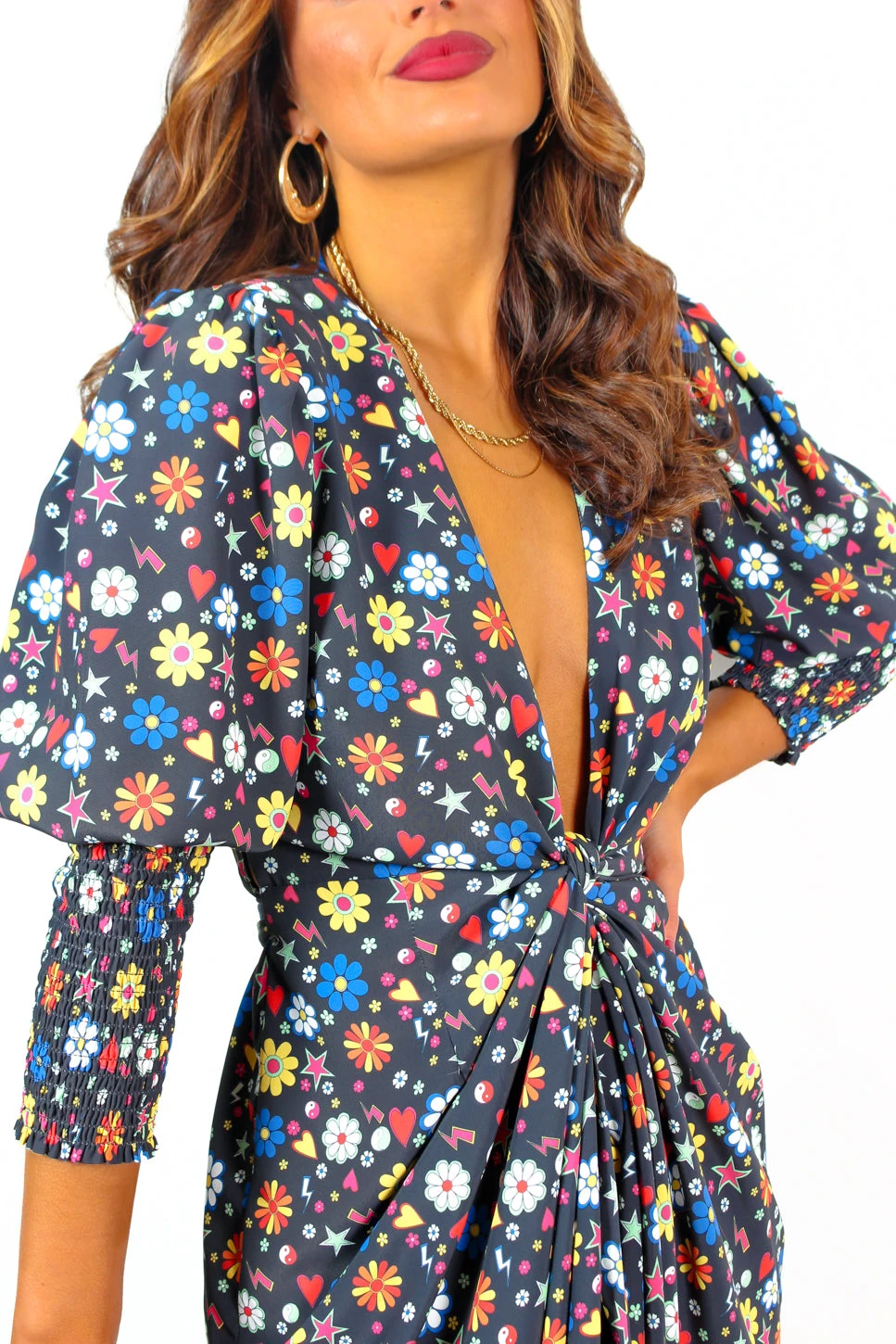 Glamorous Drive Em Wild - Black Multi Sticker Print Midi Wrap Dress 2 Glamorous Drive Em Wild - Black Multi Sticker Print Midi Wrap Dress - Image 2