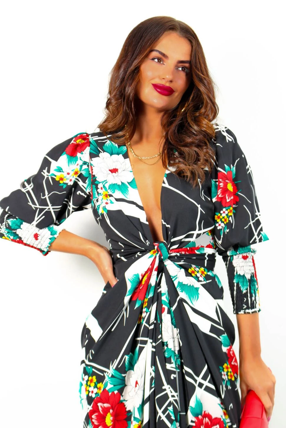 Glamorous Drive Em Wild - Black White Floral Abstract Print Midi Wrap Dress 8 Glamorous Drive Em Wild - Black White Floral Abstract Print Midi Wrap Dress - Image 8