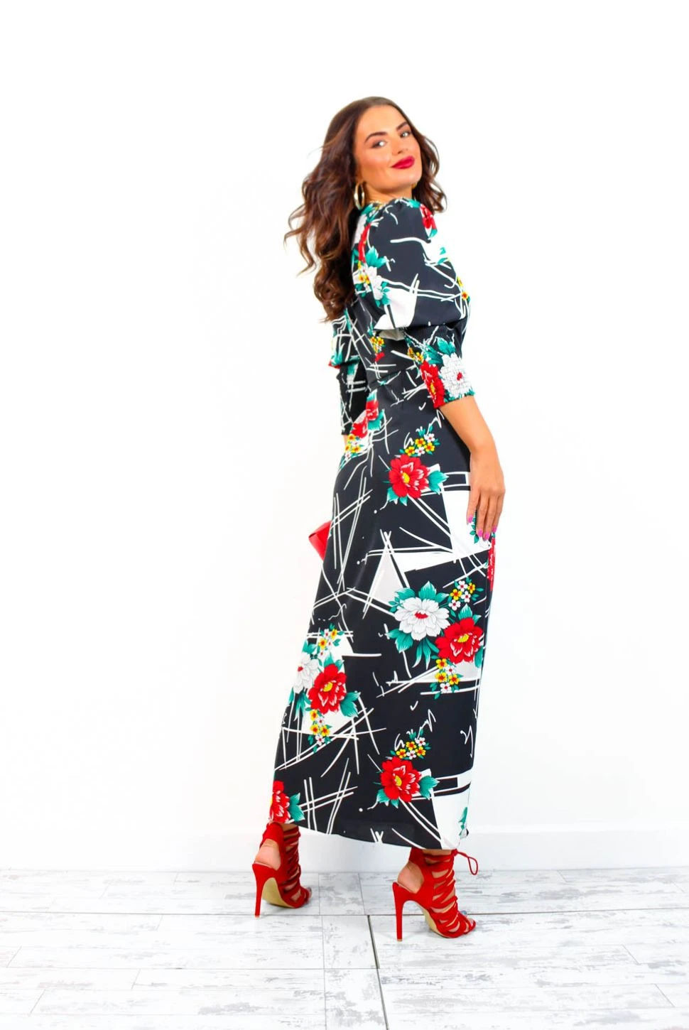 Glamorous Drive Em Wild - Black White Floral Abstract Print Midi Wrap Dress 5 Glamorous Drive Em Wild - Black White Floral Abstract Print Midi Wrap Dress - Image 5