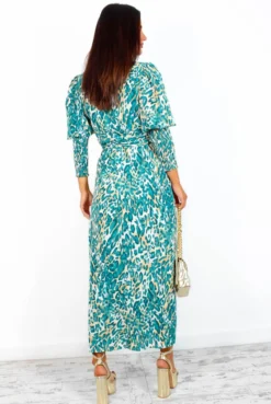 Glamorous Drive Em Wild - Blue Beige Animal Print Midi Wrap Dress -Glamoros Clothing Shop Drive EmWild BlueBeigeAnimalPrintMidiWrapDress 4