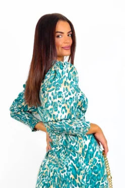 Glamorous Drive Em Wild - Blue Beige Animal Print Midi Wrap Dress -Glamoros Clothing Shop Drive EmWild BlueBeigeAnimalPrintMidiWrapDress 5