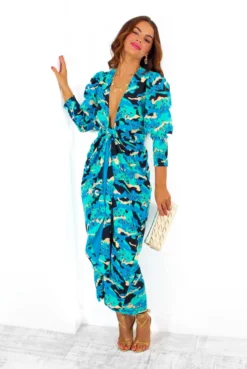 Glamorous Drive Em Wild - Blue Turquoise Camo Leopard Print Midi Wrap Dress -Glamoros Clothing Shop Drive EmWild BlueTurquoiseCamoLeopardPrintMidiWrapDress 1