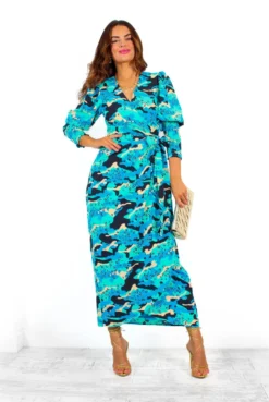 Glamorous Drive Em Wild - Blue Turquoise Camo Leopard Print Midi Wrap Dress -Glamoros Clothing Shop Drive EmWild BlueTurquoiseCamoLeopardPrintMidiWrapDress 2