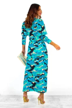 Glamorous Drive Em Wild - Blue Turquoise Camo Leopard Print Midi Wrap Dress -Glamoros Clothing Shop Drive EmWild BlueTurquoiseCamoLeopardPrintMidiWrapDress 4
