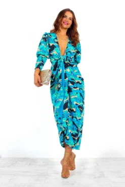 Glamorous Drive Em Wild - Blue Turquoise Camo Leopard Print Midi Wrap Dress -Glamoros Clothing Shop Drive EmWild BlueTurquoiseCamoLeopardPrintMidiWrapDress 5