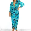 Glamorous Drive Em Wild - Blue Turquoise Camo Leopard Print Midi Wrap Dress