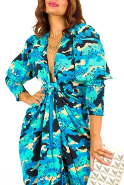 Glamorous Drive Em Wild - Blue Turquoise Camo Leopard Print Midi Wrap Dress -Glamoros Clothing Shop Drive EmWild BlueTurquoiseCamoLeopardPrintMidiWrapDress 8