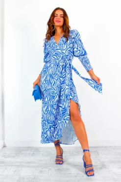 Glamorous Drive Em Wild - Blue White Zebra Print Midi Wrap Dress -Glamoros Clothing Shop Drive EmWild BlueWhiteZebraPrintMidiWrapDress 3