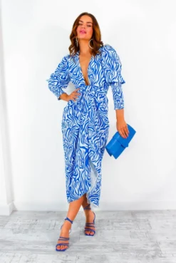 Glamorous Drive Em Wild - Blue White Zebra Print Midi Wrap Dress -Glamoros Clothing Shop Drive EmWild BlueWhiteZebraPrintMidiWrapDress 8
