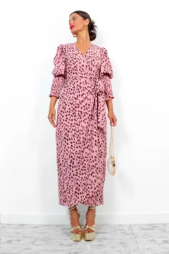 Glamorous Drive Em Wild - Blush Printed Midi Wrap Dress -Glamoros Clothing Shop Drive EmWild BlushPrintedMidiWrapDress 1