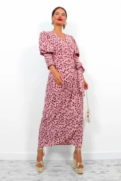 Glamorous Drive Em Wild - Blush Printed Midi Wrap Dress -Glamoros Clothing Shop Drive EmWild BlushPrintedMidiWrapDress 2