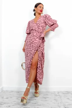 Glamorous Drive Em Wild - Blush Printed Midi Wrap Dress -Glamoros Clothing Shop Drive EmWild BlushPrintedMidiWrapDress 4