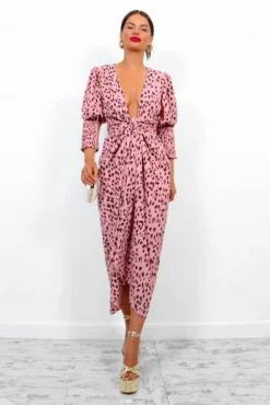 Glamorous Drive Em Wild - Blush Printed Midi Wrap Dress -Glamoros Clothing Shop Drive EmWild BlushPrintedMidiWrapDress 5
