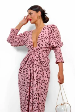 Glamorous Drive Em Wild - Blush Printed Midi Wrap Dress -Glamoros Clothing Shop Drive EmWild BlushPrintedMidiWrapDress 6