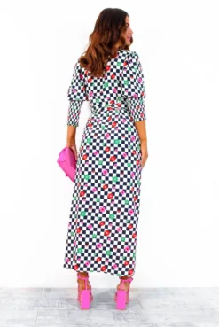 Glamorous Drive Em Wild - Checkerboard Flower Print Midi Wrap Dress -Glamoros Clothing Shop Drive EmWild CheckerboardFlowerPrintMidiWrapDress 4