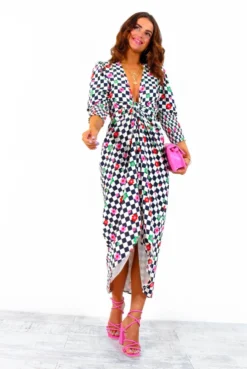 Glamorous Drive Em Wild - Checkerboard Flower Print Midi Wrap Dress -Glamoros Clothing Shop Drive EmWild CheckerboardFlowerPrintMidiWrapDress 6